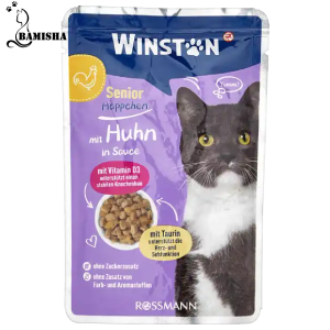 پوچ گربه مسن وینستون با طعم مرغ در سس 100گرم