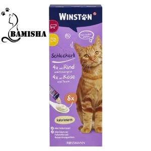 بستنی گربه وینستون با طعم های گوشت گاو و علف گربه، پنیر و تورین پک 8 عددی