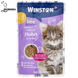 پوچ بچه گربه وینستون با طعم مرغ در سس 100گرم