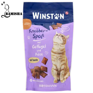 تشویقی گربه وینستون مدل بالشتی با طعم مرغ و پنیر وزن 50 گرم