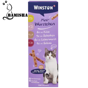تشویقی گربه وینستون مدل سوسیسی با طعم پنیر،ژامبون،سوسیس جگر،سالامی پک 8 عددی