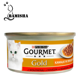 کنسرو گربه گلد گورمت با طعم فیله گوشت گاو در سس وزن 85 گرم