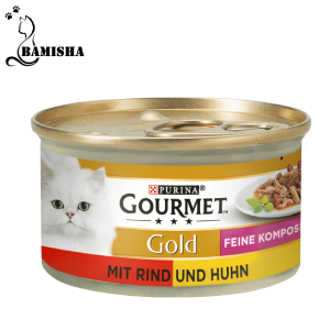 کنسرو غذای گربه گورمت با طعم مرغ و گوشت در سس وزن ۸۵ گرم