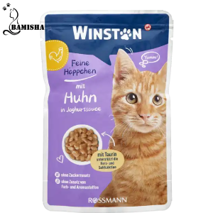 پوچ گربه وینستون با طعم مرغ در سس ماست 100گرم