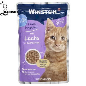 پوچ گربه وینستون با طعم ماهی سالمون در سس خامه‌ای 100گرم