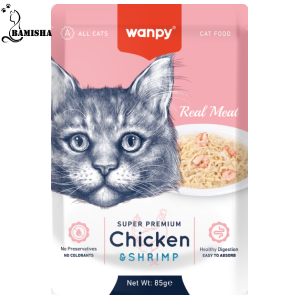 سوپ گربه ونپی با طعم مرغ و میگو وزن 85 گرم