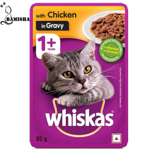 پوچ گربه ویسکاس با طعم مرغ در سس وزن 85گرم